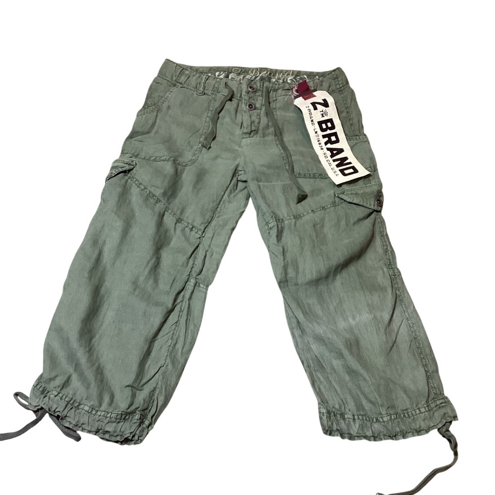 Z Brand Women Olive Drab Linen Cargo Capri Pants Size 25 - NWT